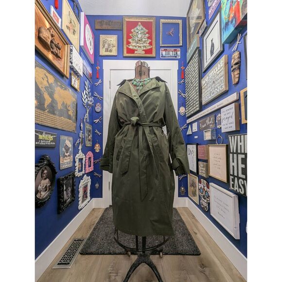 18W Olive Green Trench Coat w/ Detachable Hood! - Picture 5 of 14